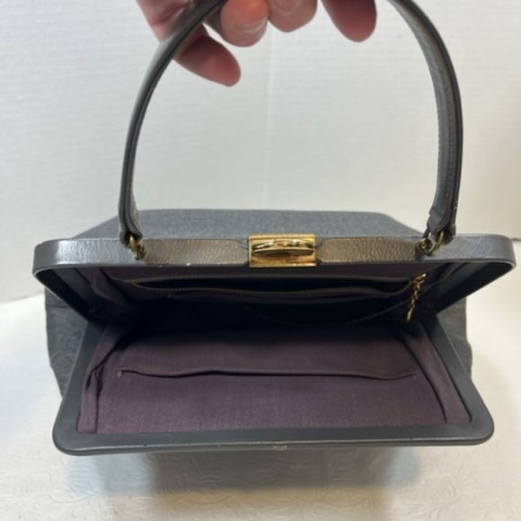 VTG Morris Moskowitz Gray Fabric Patent Handbag w/Coin Purse Handbag 11x 5x7.5" - Picture 5 of 13